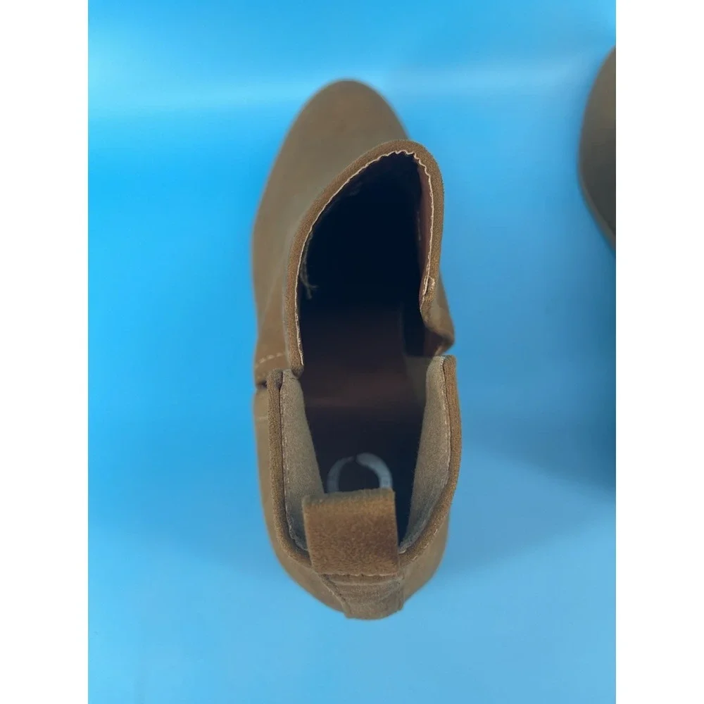 Women's Brown Ankle Booties Slip On Round Toe Low Heel Size 10 Wide